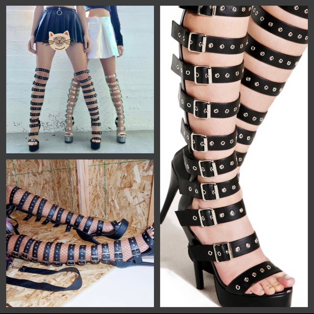 Current Mood Dolls Kill Thigh High Buckler Heels Size 6
